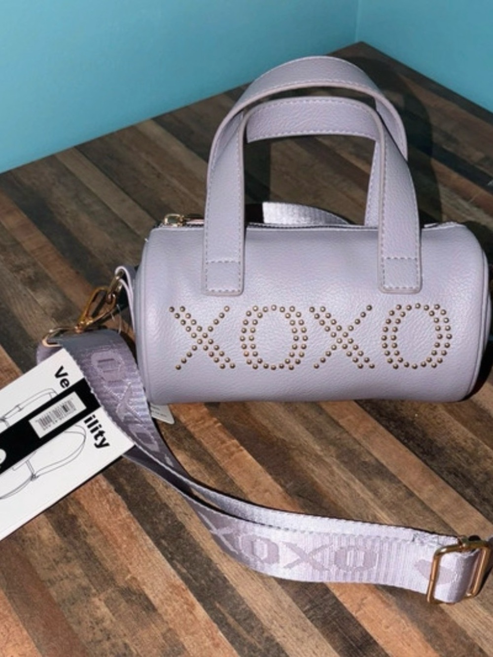 XOXO Lavender Barrel Bag with Gold Stud Logo
